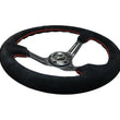 Load image into Gallery viewer, NRG Reinforced Steering Wheel (350mm / 3in. Deep) Blk Suede w/Red Stitching &amp; 5mm Spokes w/Slits - Main Product View