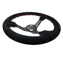 Load image into Gallery viewer, NRG Reinforced Steering Wheel (350mm / 3in. Deep) Blk Suede w/Red Stitching &amp; 5mm Spokes w/Slits - Main Product View