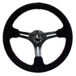 Load image into Gallery viewer, NRG Reinforced Steering Wheel (350mm / 3in. Deep) Blk Suede w/Red Stitching &amp; 5mm Spokes w/Slits - Side View