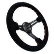 Load image into Gallery viewer, NRG Reinforced Steering Wheel (350mm / 3in. Deep) Blk Suede w/Red Stitching &amp; 5mm Spokes w/Slits - Detail View
