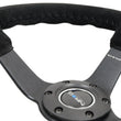 Load image into Gallery viewer, NRG Reinforced Steering Wheel (350mm / 3in. Deep) Blk Suede/Blk Bball Stitch w/5mm Matte Black Spoke - Main Product View
