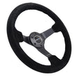 Load image into Gallery viewer, NRG Reinforced Steering Wheel (350mm / 3in. Deep) Blk Suede/Blk Bball Stitch w/5mm Matte Black Spoke - Side View