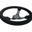 Load image into Gallery viewer, NRG Reinforced Steering Wheel (350mm / 3in. Deep) Blk Suede/Blk Bball Stitch w/5mm Matte Black Spoke - Back View