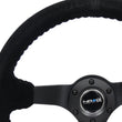 Load image into Gallery viewer, NRG Reinforced Steering Wheel (350mm / 3in. Deep) Blk Suede/Blk Bball Stitch w/5mm Matte Black Spoke - Installation View