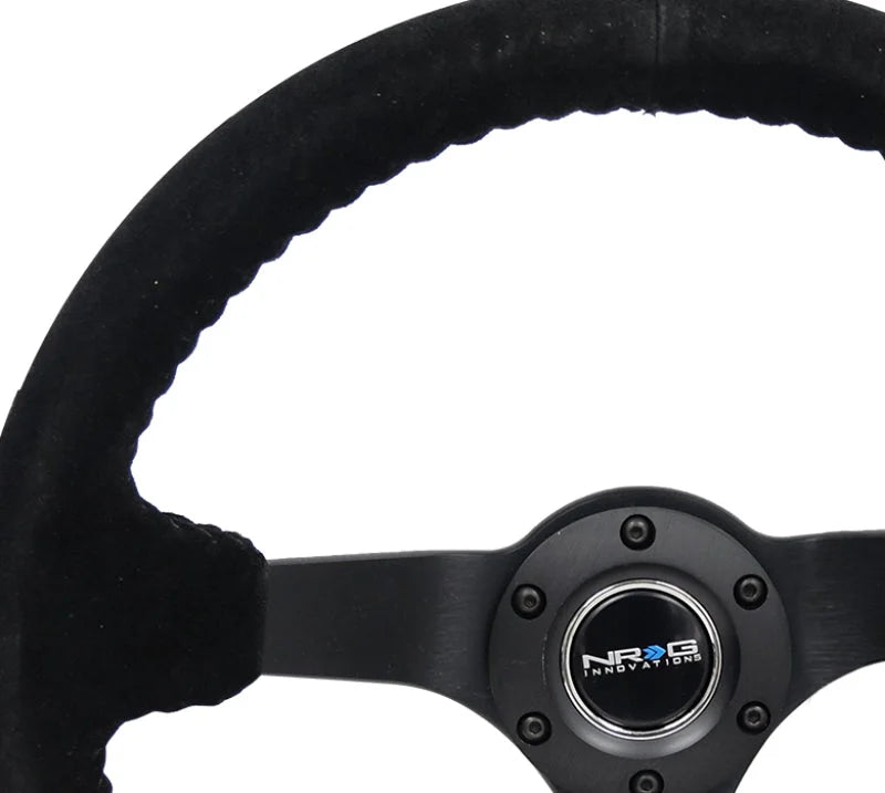 NRG Reinforced Steering Wheel (350mm / 3in. Deep) Blk Suede/Blk Bball Stitch w/5mm Matte Black Spoke - Installation View