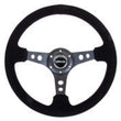 Load image into Gallery viewer, NRG Reinforced Steering Wheel (350mm / 3in. Deep) Blk Suede/Blk Stitch w/Black Circle Cutout Spokes - Main Product View