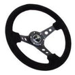 Load image into Gallery viewer, NRG Reinforced Steering Wheel (350mm / 3in. Deep) Blk Suede/Blk Stitch w/Black Circle Cutout Spokes - Detail View