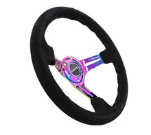 Load image into Gallery viewer, NRG Reinforced Steering Wheel (350mm / 3in. Deep) Blk Suede/Blk Stitch w/Neochrome Slits - Main Product View