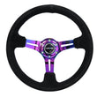 Load image into Gallery viewer, NRG Reinforced Steering Wheel (350mm / 3in. Deep) Blk Suede/Blk Stitch w/Neochrome Slits - Detail View
