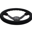 Load image into Gallery viewer, NRG Reinforced Steering Wheel (350mm / 3in. Deep) Blk Suede/Red BBall Stitch w/5mm Matte Blk Spokes - Main Product View