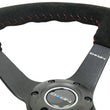 Load image into Gallery viewer, NRG Reinforced Steering Wheel (350mm / 3in. Deep) Blk Suede/Red BBall Stitch w/5mm Matte Blk Spokes - Back View