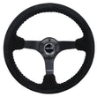 Load image into Gallery viewer, NRG Reinforced Steering Wheel (350mm / 3in. Deep) Blk Suede/Red BBall Stitch w/5mm Matte Blk Spokes - Installation View