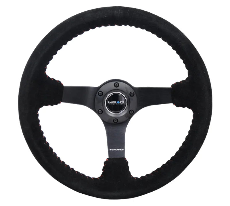 NRG Reinforced Steering Wheel (350mm / 3in. Deep) Blk Suede/Red BBall Stitch w/5mm Matte Blk Spokes - Installation View