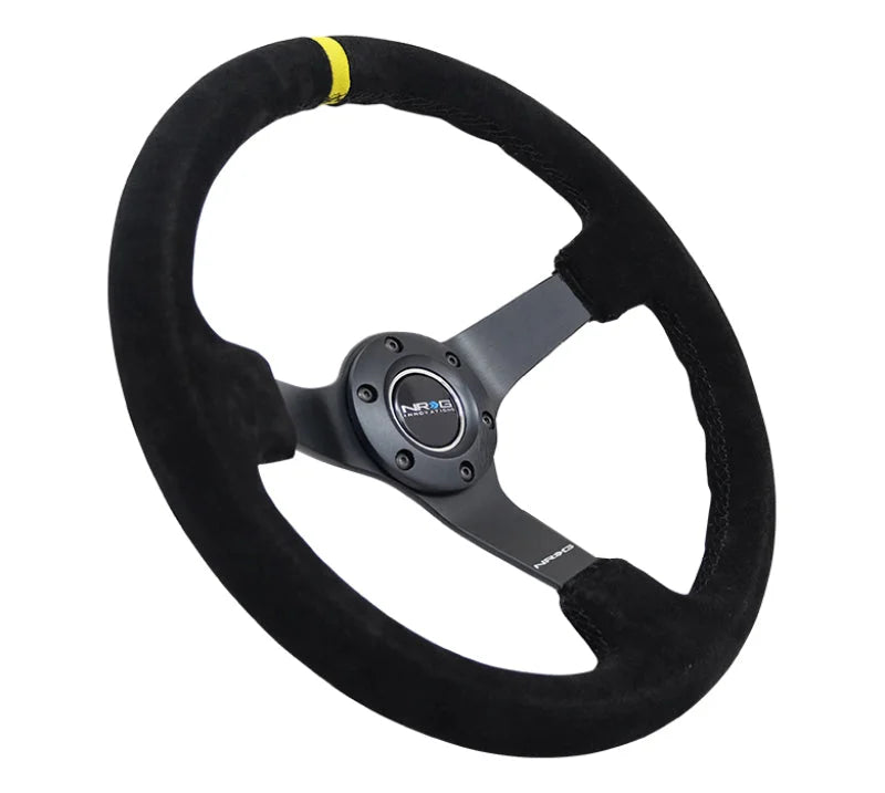 NRG Reinforced Steering Wheel (350mm / 3in. Deep) Blk Suede/X-Stitch w/5mm Blk Spoke & Yellow CM - Installation View