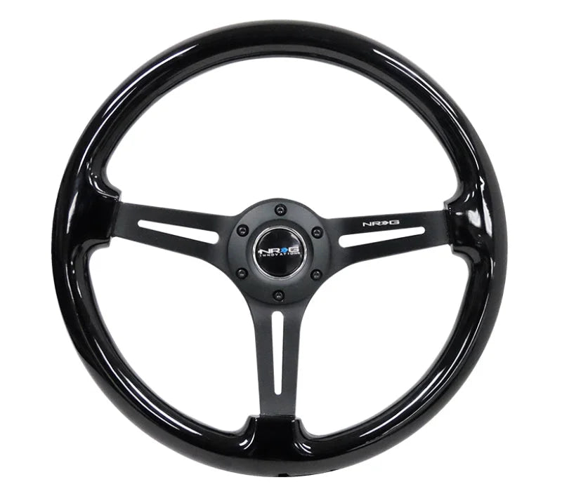 NRG Reinforced Steering Wheel (350mm / 3in. Deep) Blk Wood w/Blk Matte Spoke/Black Center Mark - Side View