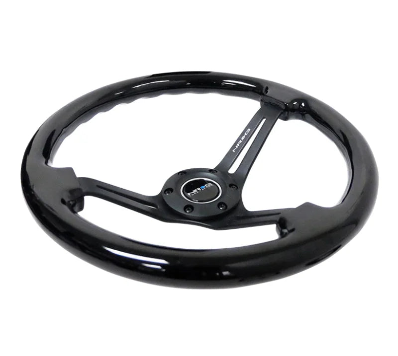 NRG Reinforced Steering Wheel (350mm / 3in. Deep) Blk Wood w/Blk Matte Spoke/Black Center Mark - Detail View