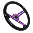 Load image into Gallery viewer, NRG Reinforced Steering Wheel (350mm / 3in. Deep) Blk Wood w/Blk Matte Spoke/Neochrome Center Mark - Main Product View