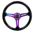 Load image into Gallery viewer, NRG Reinforced Steering Wheel (350mm / 3in. Deep) Blk Wood w/Blk Matte Spoke/Neochrome Center Mark - Side View