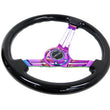 Load image into Gallery viewer, NRG Reinforced Steering Wheel (350mm / 3in. Deep) Blk Wood w/Blk Matte Spoke/Neochrome Center Mark - Detail View