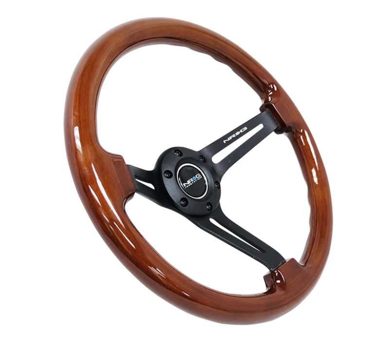 NRG Reinforced Steering Wheel (350mm / 3in. Deep) Brown Wood w/Blk Matte Spoke/Black Center Mark - Main Product View