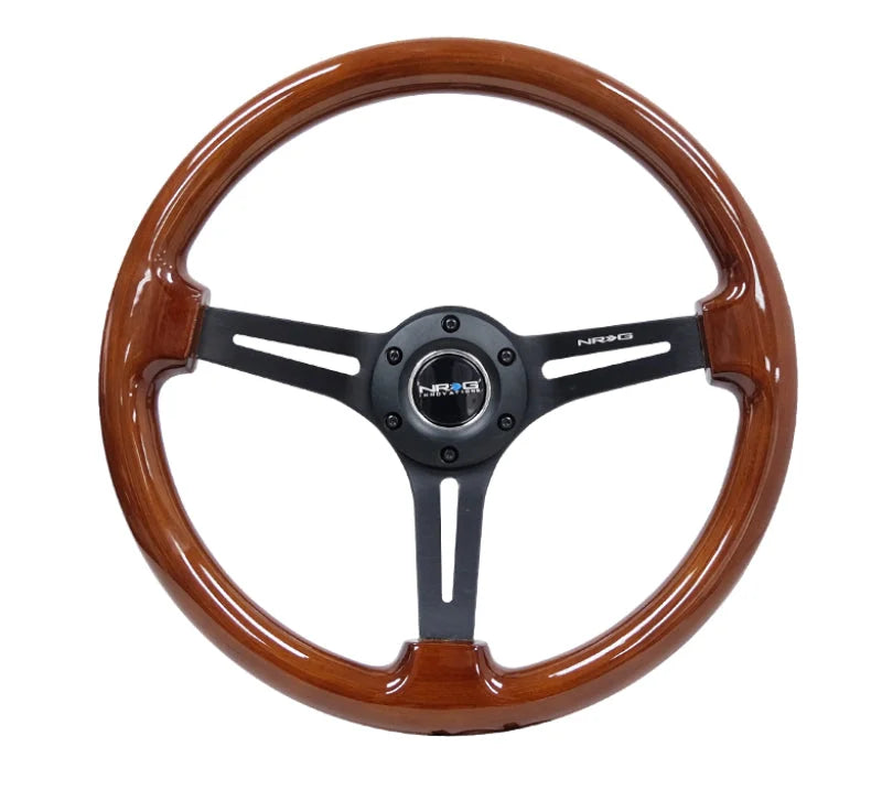 NRG Reinforced Steering Wheel (350mm / 3in. Deep) Brown Wood w/Blk Matte Spoke/Black Center Mark - Side View