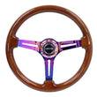 Load image into Gallery viewer, NRG Reinforced Steering Wheel (350mm / 3in. Deep) Brown Wood w/Blk Matte Spoke/Neochrome Center Mark - Main Product View