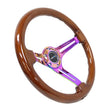 Load image into Gallery viewer, NRG Reinforced Steering Wheel (350mm / 3in. Deep) Brown Wood w/Blk Matte Spoke/Neochrome Center Mark - Detail View