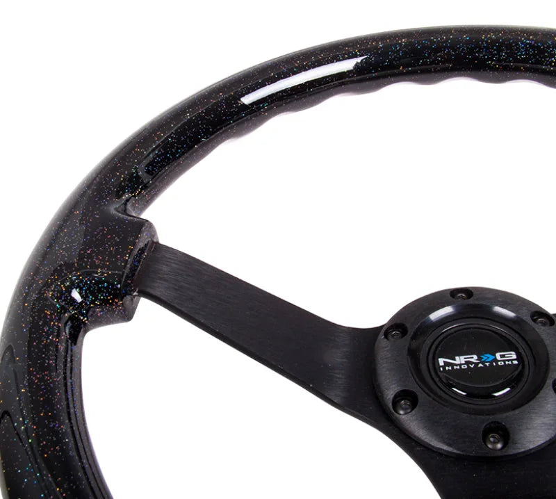 NRG Reinforced Steering Wheel (350mm / 3in Deep) Classic Blk Sparkle Wood Grain w/Blk 3-Spoke Center - Side View