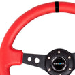 Load image into Gallery viewer, NRG Reinforced Steering Wheel (350mm / 3in. Deep) Red Suede w/Blk Circle Cutout Spokes - Main Product View