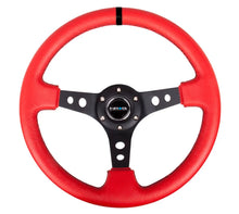 Load image into Gallery viewer, NRG Reinforced Steering Wheel (350mm / 3in. Deep) Red Suede w/Blk Circle Cutout Spokes - Side View