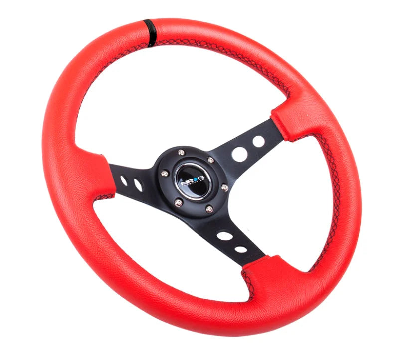 NRG Reinforced Steering Wheel (350mm / 3in. Deep) Red Suede w/Blk Circle Cutout Spokes - Back View