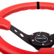 Load image into Gallery viewer, NRG Reinforced Steering Wheel (350mm / 3in. Deep) Red Suede w/Blk Circle Cutout Spokes - Installation View