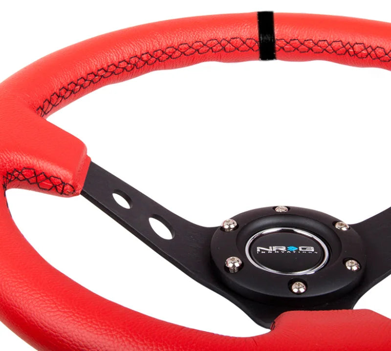 NRG Reinforced Steering Wheel (350mm / 3in. Deep) Red Suede w/Blk Circle Cutout Spokes - Installation View
