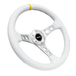 Load image into Gallery viewer, NRG Reinforced Steering Wheel (350mm / 3in. Deep) Wht Leather w/Silver Spoke &amp; Single Yellow Mark - Main Product View