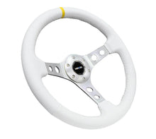 Load image into Gallery viewer, NRG Reinforced Steering Wheel (350mm / 3in. Deep) Wht Leather w/Silver Spoke &amp; Single Yellow Mark - Main Product View