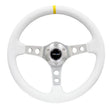 Load image into Gallery viewer, NRG Reinforced Steering Wheel (350mm / 3in. Deep) Wht Leather w/Silver Spoke &amp; Single Yellow Mark - Side View