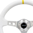 Load image into Gallery viewer, NRG Reinforced Steering Wheel (350mm / 3in. Deep) Wht Leather w/Silver Spoke &amp; Single Yellow Mark - Back View