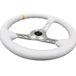 Load image into Gallery viewer, NRG Reinforced Steering Wheel (350mm / 3in. Deep) Wht Leather w/Silver Spoke &amp; Single Yellow Mark - Installation View