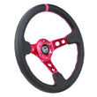 Load image into Gallery viewer, NRG Reinforced Steering Wheel (350mm/3in. Deep) Black Leather/ Fushia Center Mark/ Fushia Stitching - Main Product View