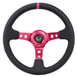 Load image into Gallery viewer, NRG Reinforced Steering Wheel (350mm/3in. Deep) Black Leather/ Fushia Center Mark/ Fushia Stitching - Side View