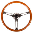 Load image into Gallery viewer, NRG Reinforced Steering Wheel (360mm) Classic Wood Grain w/Chrome Cutout 3-Spoke Center - Side View