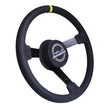 Load image into Gallery viewer, NRG Reinforced Steering Wheel (380mm) Nascar/ Alcantara 3 Spoke w/ NRG Logo/ Removable Crushed Pad - Back View