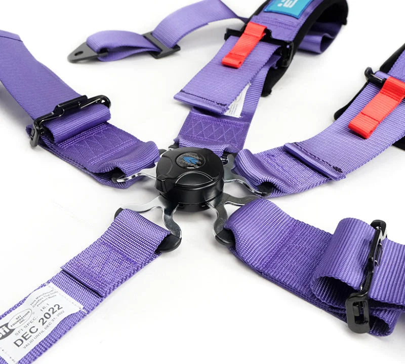 NRG SFI 16.1 5Pt 3 Inch Seat Belt Harness with Pads / Cam Lock - Purple - Detail View