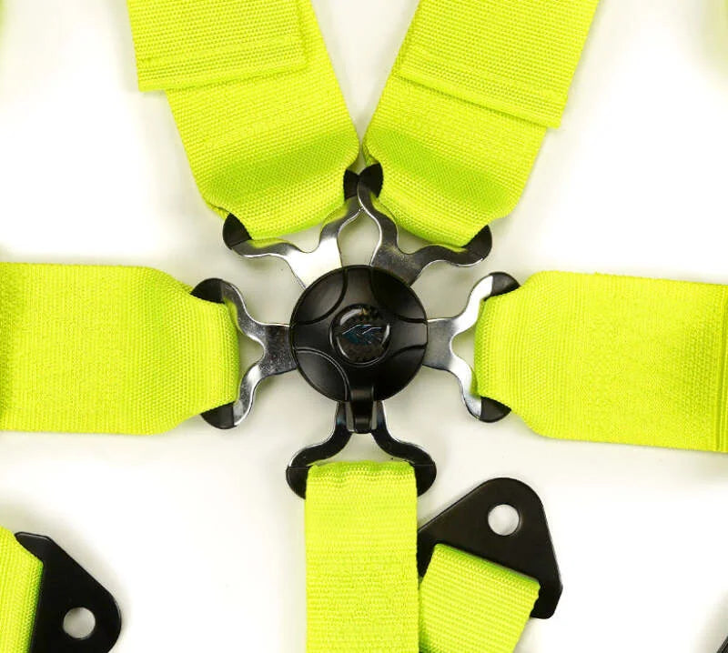 NRG SFI 16.1 5Pt 3 Inch Seat Belt Harness with Pads / Cam Lock - Neon Green - Back View