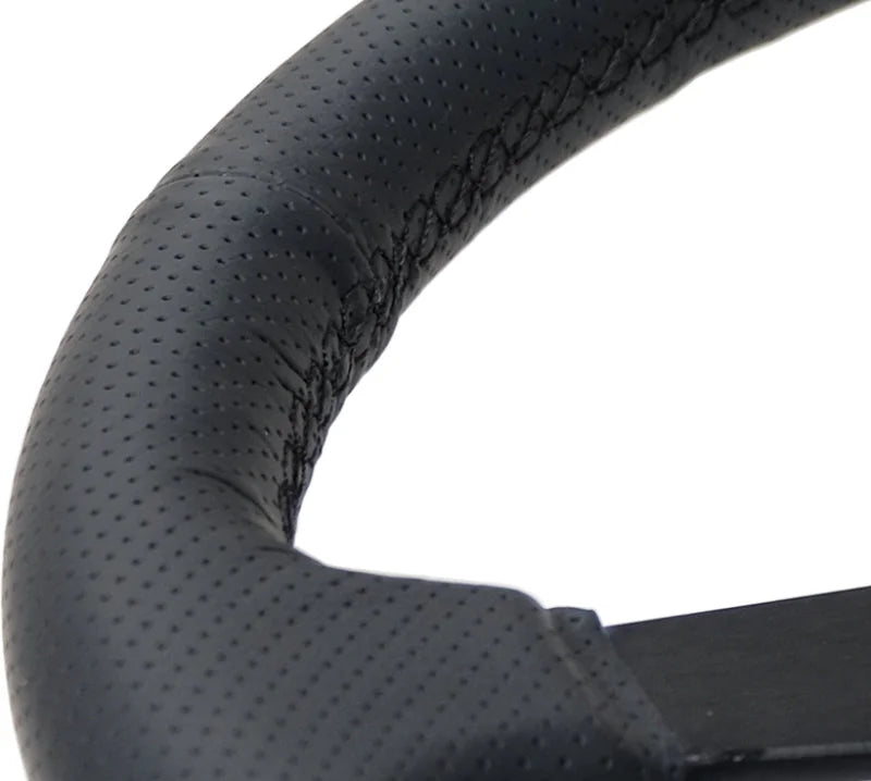 NRG Sport Steering Wheel (350mm / 1.5in Deep) Black Leather Black Stitch w/Matte Black Solid Spokes - Main Product View