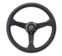 Load image into Gallery viewer, NRG Sport Steering Wheel (350mm / 1.5in Deep) Black Leather Black Stitch w/Matte Black Solid Spokes - Back View