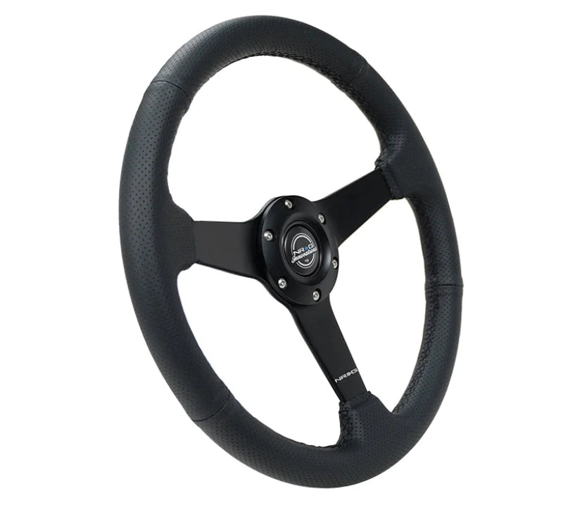 NRG Sport Steering Wheel (350mm / 1.5in Deep) Black Leather Black Stitch w/Matte Black Solid Spokes - Installation View
