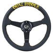 Load image into Gallery viewer, NRG Sport Steering Wheel (350mm / 1.5in Deep) Black Leather/Gold Stitch w/Matte Black Solid Spokes