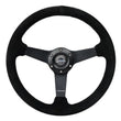 Load image into Gallery viewer, NRG Sport Steering Wheel (350mm / 1.5in Deep) Black Suede/Black Stitch w/Matte Black Solid Spokes
