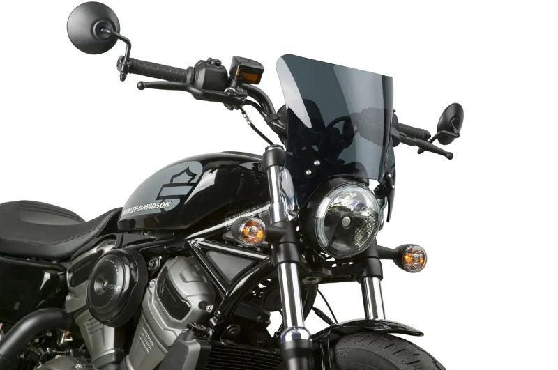 National Cycle Fits up to 48 mm. O.D. Mohawk Chrome Hardware/Straight Bracket/Windshield-Dark Tint - Detail View